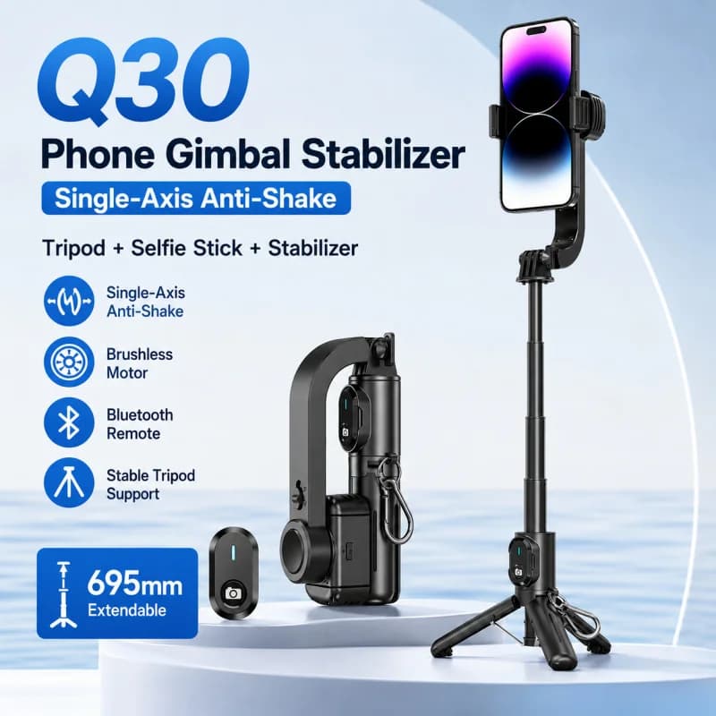 Handheld gimbal stabilizer, anti-shake camera artifact, retractable Bluetooth selfie stick, mobile phone integrated tripod