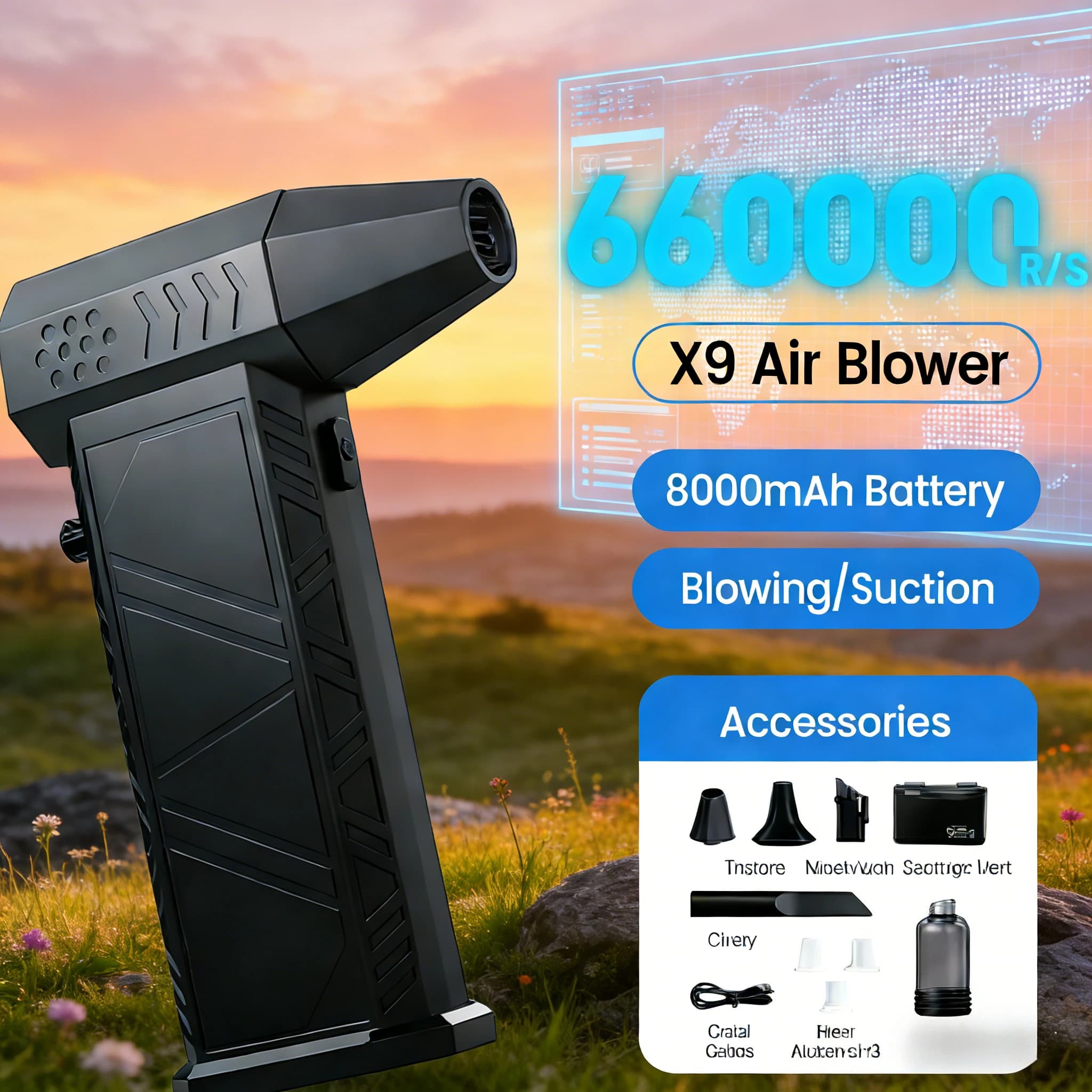 600000RPM X9 Wind Beast Turbo Jet | Aspirapolvere e Soffiatore 2-in-1 Senza Spazzole per PC/Auto/Casa