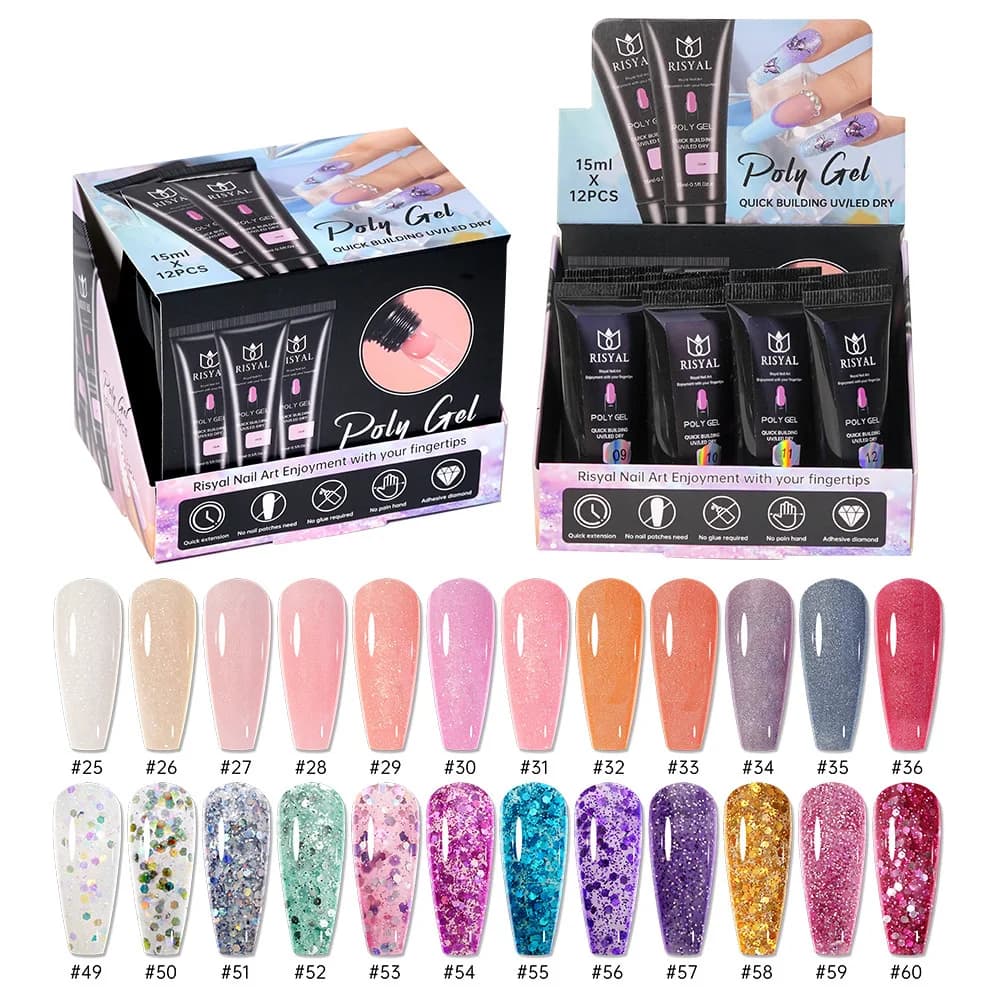 Vendita calda 12 pezzi miglioramento delle unghie 15ml laser fluorescente perla extender UV indolore fototerapia cristallo extender gel colla per unghie