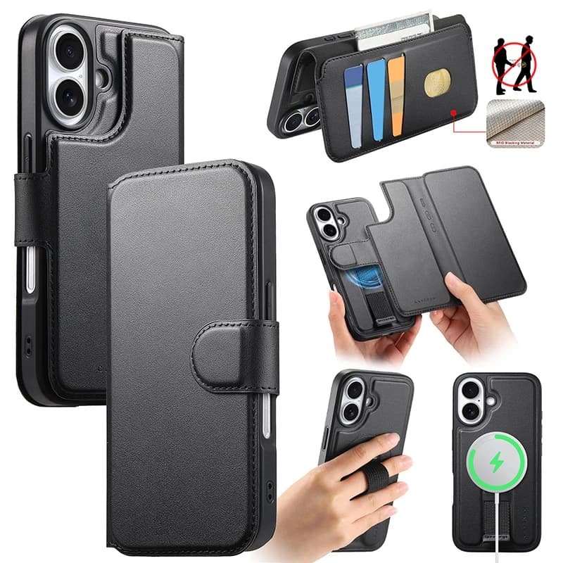 Magnetic Full Protection Card Holder Case For iPhone 17 16 15 14 13 12 Pro Max Plus Hard Leather Wallet Phone Cover Shockproof