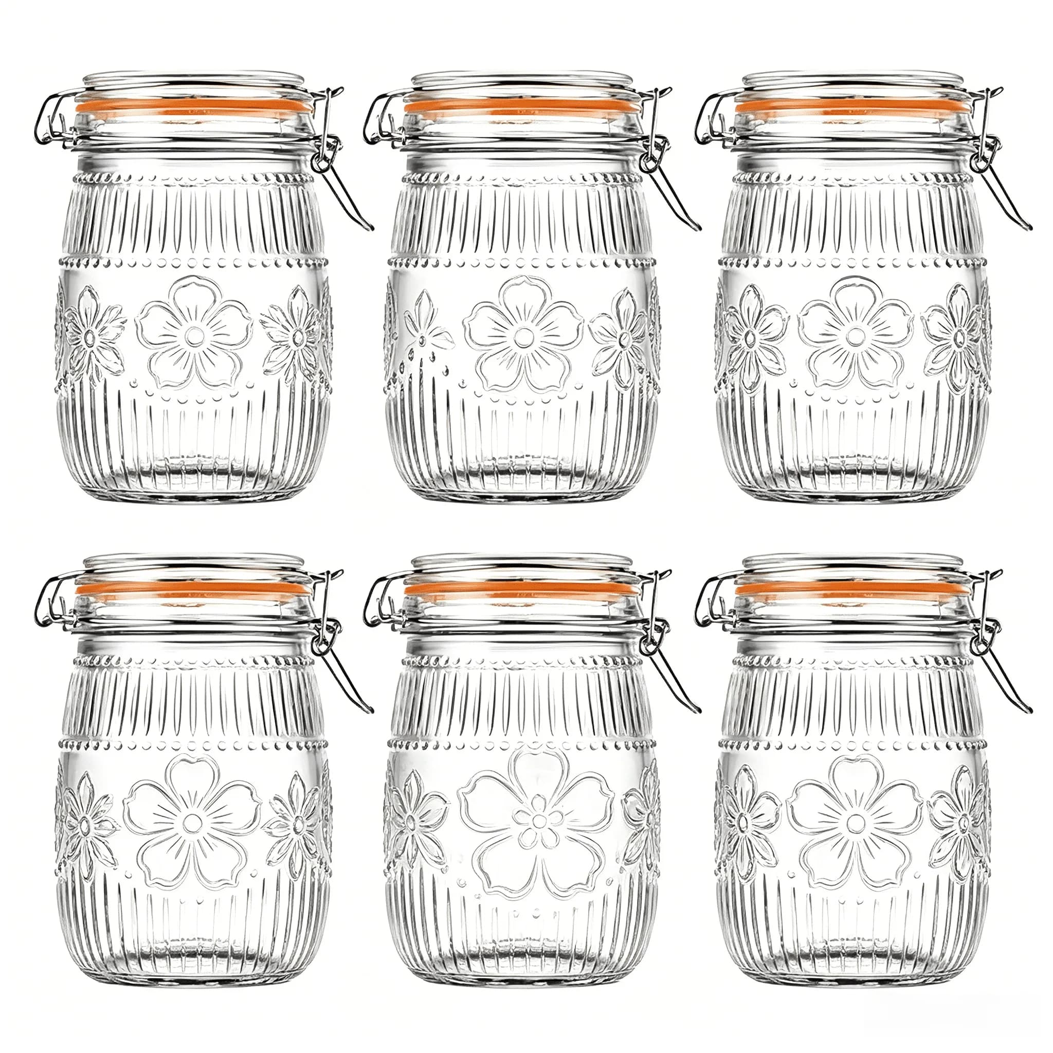 Wide Mouth Mason Jars 32 oz 6 Pack Airtight Glass Canister for Kitchen Pantry Coffee Sugar Beans Flour Snacks