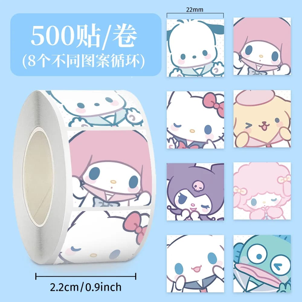 500 Pezzi/Rotolo Adesivi Sigillanti Sanrio Hello Kitty, Simpatici Decalcomani Cartoon Pochacco Fai-da-te per Valigie, Telefoni, Chitarre, Scrapbook, Tazze, Auto, Giocattoli per Bambini