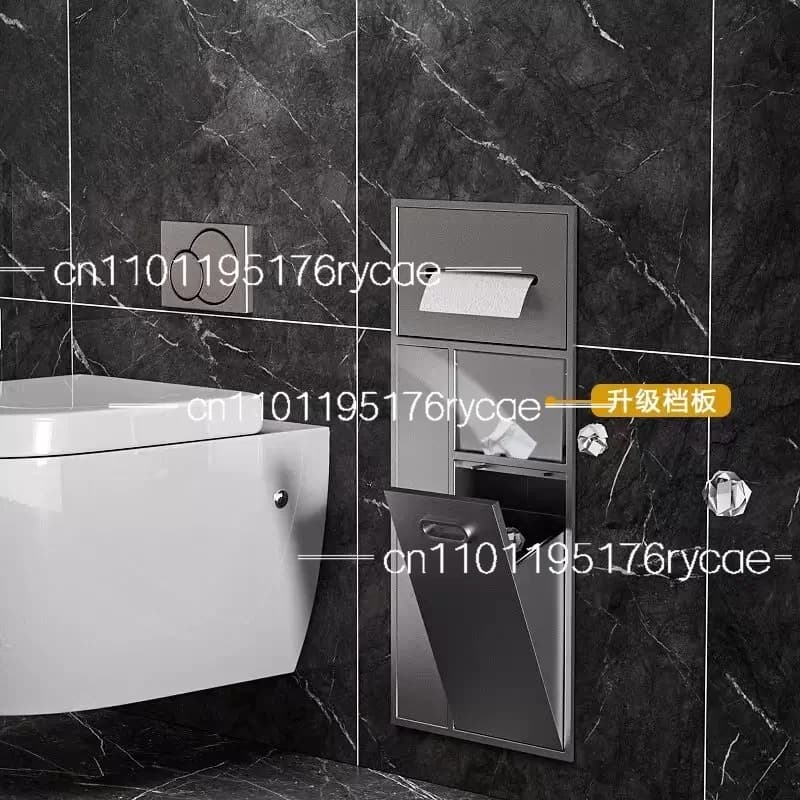 Toilet Brush Multifunctional Trash Can Shelf Toilet Inserted Cabinet Stainless Steel Inserted Toilet Niche Inserted