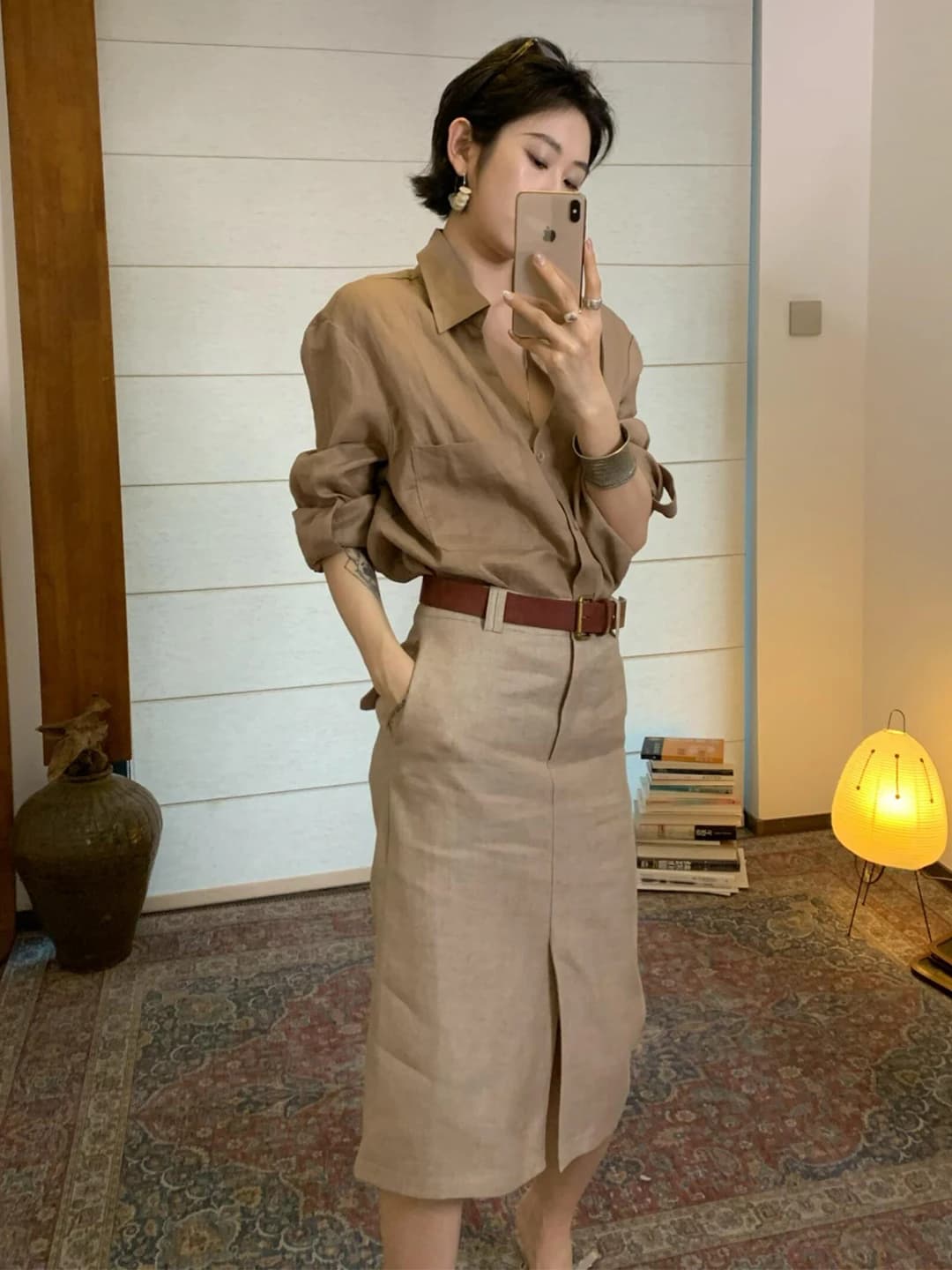 Casual Linen Shirt And Skirt Set Women's Summer Fashion Loose Cotton Linen Sun Protection Top Half-length Skirt Two-piece Set