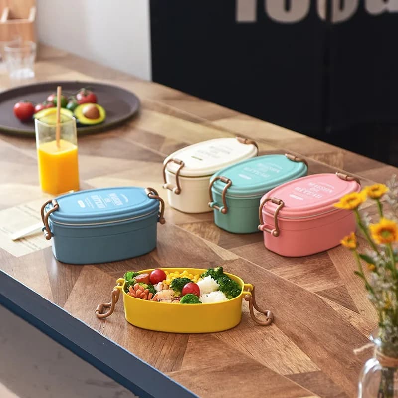 Contenitore per Pranzo Portatile Stile Giapponese, Adatto al Microonde, Scatola Bento in Plastica Impilabile per Insalata, Frutta e Alimenti