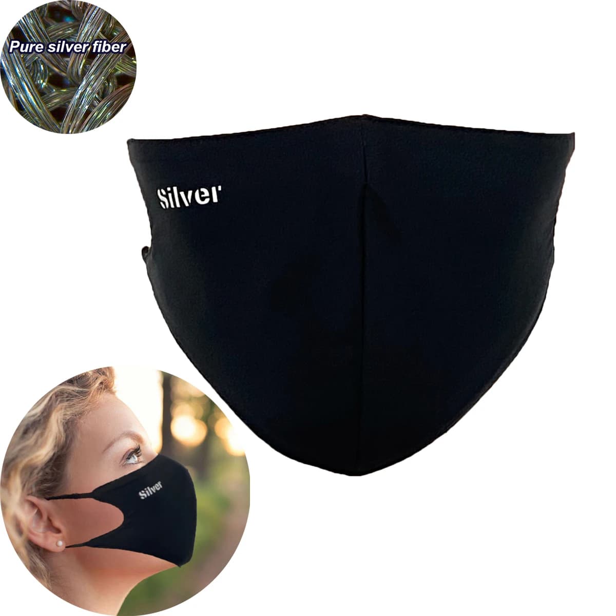 Conductive Silver Fiber Mask Antibacterial Dustproof Health Protection EMF Shielding Black Fashionable Facemask Anti-radiation
