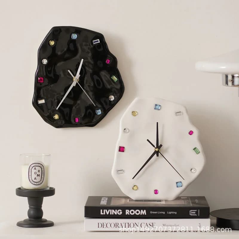 Hot Selling Bling Gem Wall Clock for Living Room Ceramic Diamond Silent Clock Creative Gift
