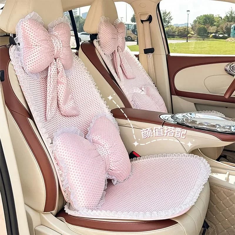 New cute lace upholstery car seat cushion set complete soft and breathable car seat cover anti-dust interior accessories winter