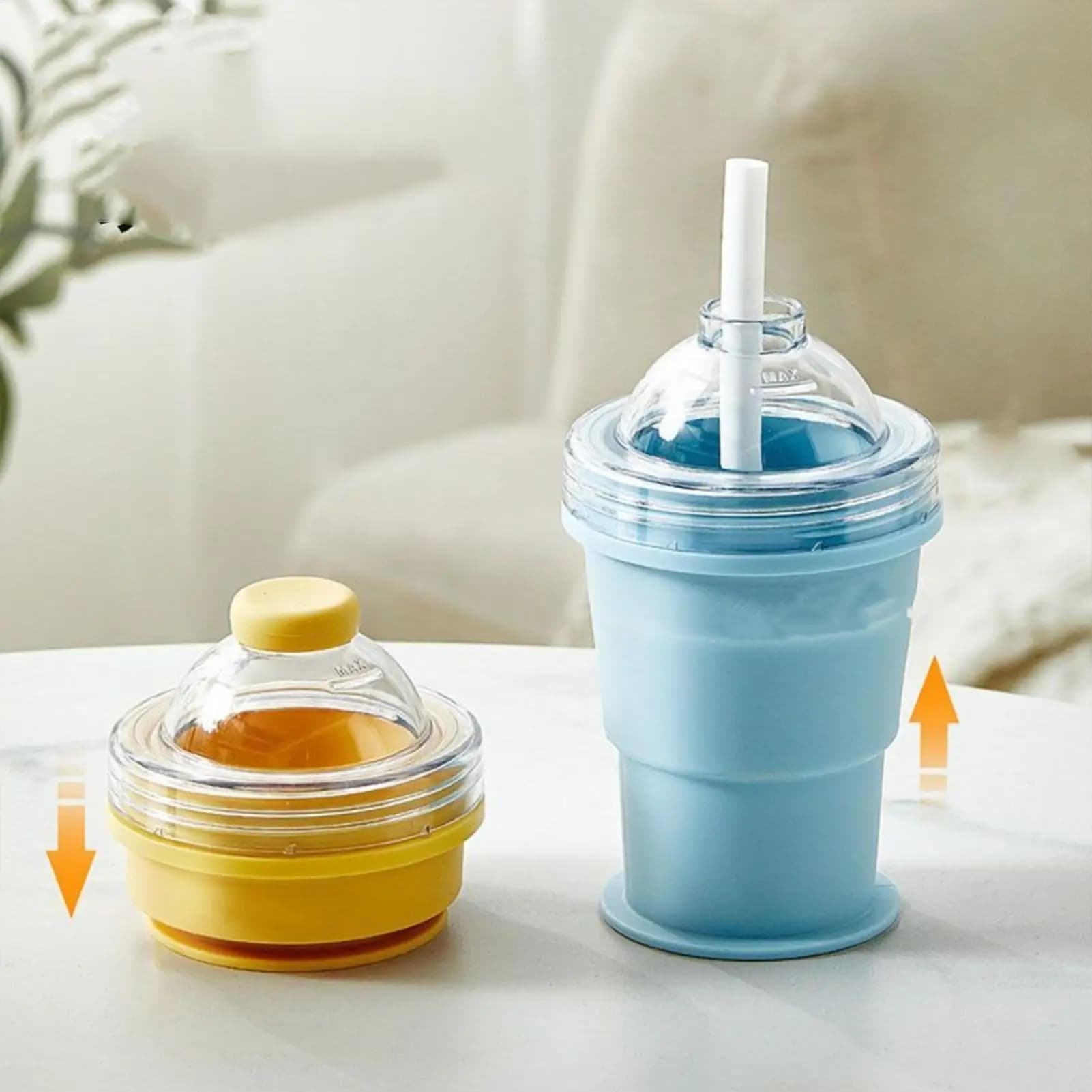 Stampo per sfere di ghiaccio da 325 ml in silicone, a tenuta stagna, riutilizzabile, con cannuccia e coperchio, tazza per preparare sfere di ghiaccio per latte, birra, soda, cocktail e bevande.