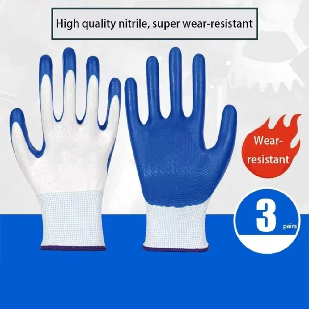 3 paia di guanti in nitrile traspiranti antiscivolo resistenti all'usura Guanti da lavoro antiscivolo per la sicurezza dell'edilizia del lavoro industriale