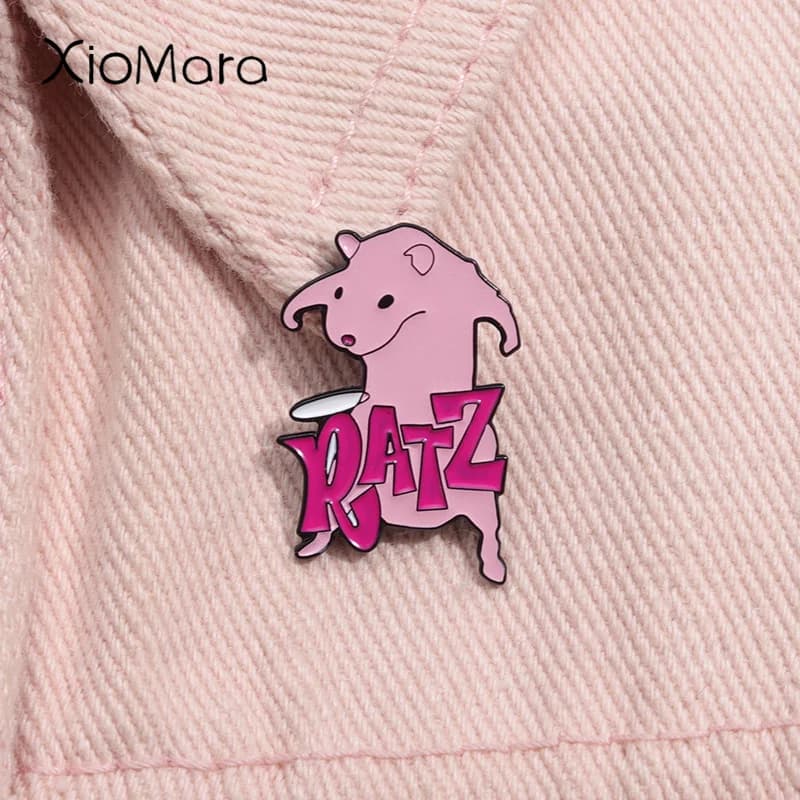 Cartone animato rosa topo Ratz smalto spilla Kawaii divertente I'm Strong Rat spilla bavero zaino distintivo gioielli regalo per gli amici