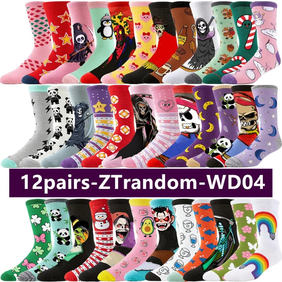 12pairs Anime Cartoon Socks Men Women Hip Hop Street Fashion Novelty Funny Casual Crew Socks