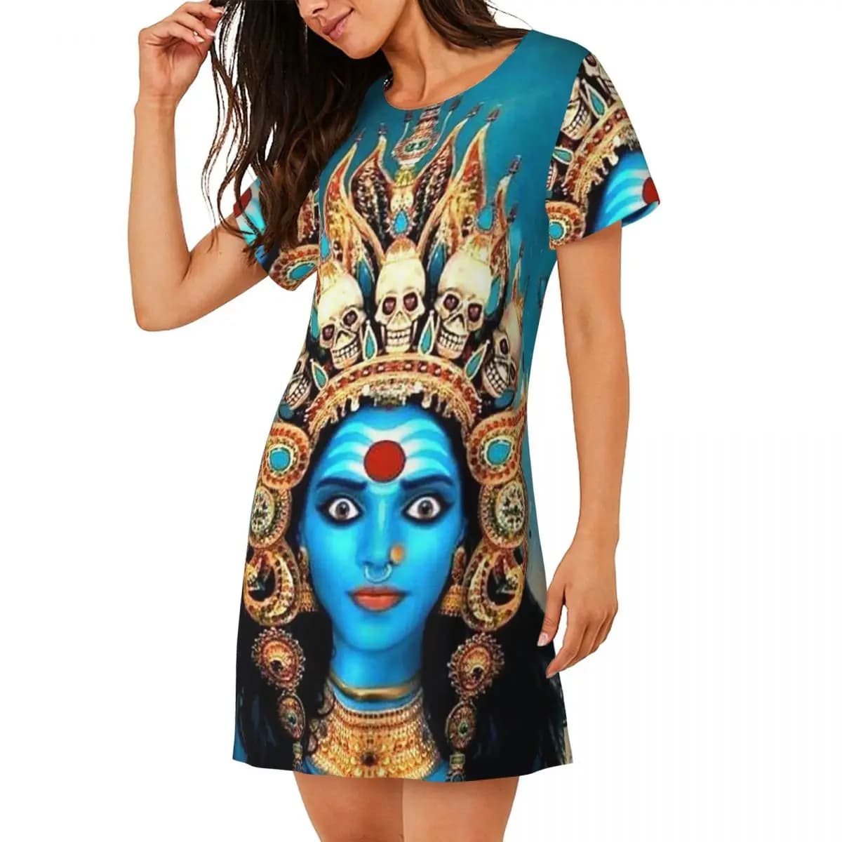 Cosmic Kali Ma - Hindu Goddess Of Destruction Short Sleeves Nightdress For Sleeping Women Short Sleeve Nightgowns Pajama Dress