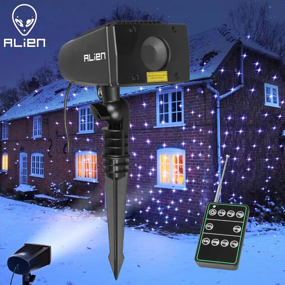 ALIEN 7 di Colore Movimento Statico Esterno Di Natale Bianco Star Proiettore Laser Luci di Vacanza Impermeabile Albero di Natale Giardino Doccia di Luce