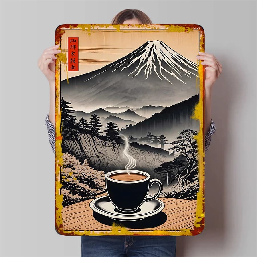 Mount Fuji Landscape Coffee Themed Iron Painting Living Room Study Decorative Wall Art Canvas Customizable