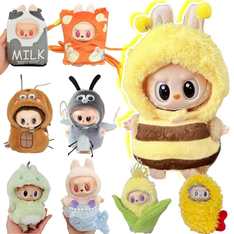 10cm Cartoon Labubu's Cloth Plush Toy Animal Cosplay Fried Shrimp Bee Cockroach Mermaid Dinosaur Shark Not Doll Gift For Kids