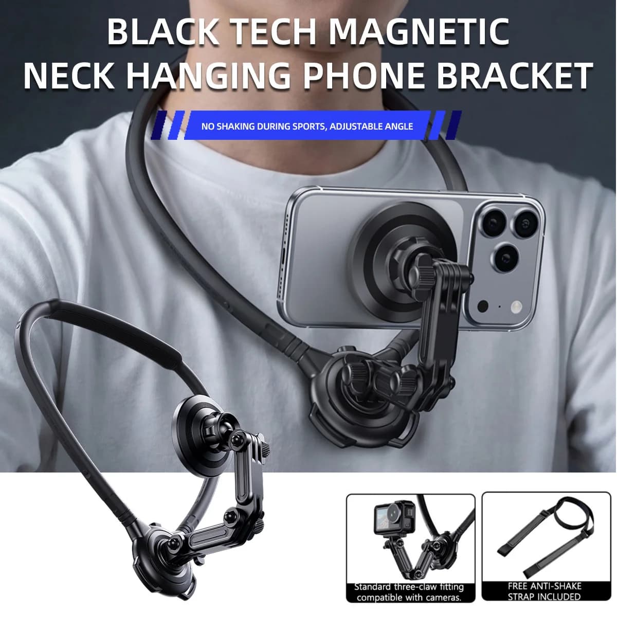 Supporto Magnetico in Silicone 2 in 1 per Telefono e Action Camera, Montaggio al Collo per GoPro, Insta360, DJI OSMO Action e Telecamere Universali