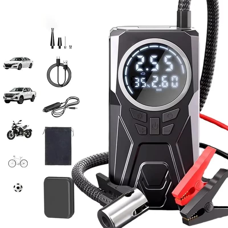 Avviatore di Emergenza Portatile 1000A con Compressore d'Aria, Booster Batteria Auto di Grande Capacità per Automobili, Moto e Pickup