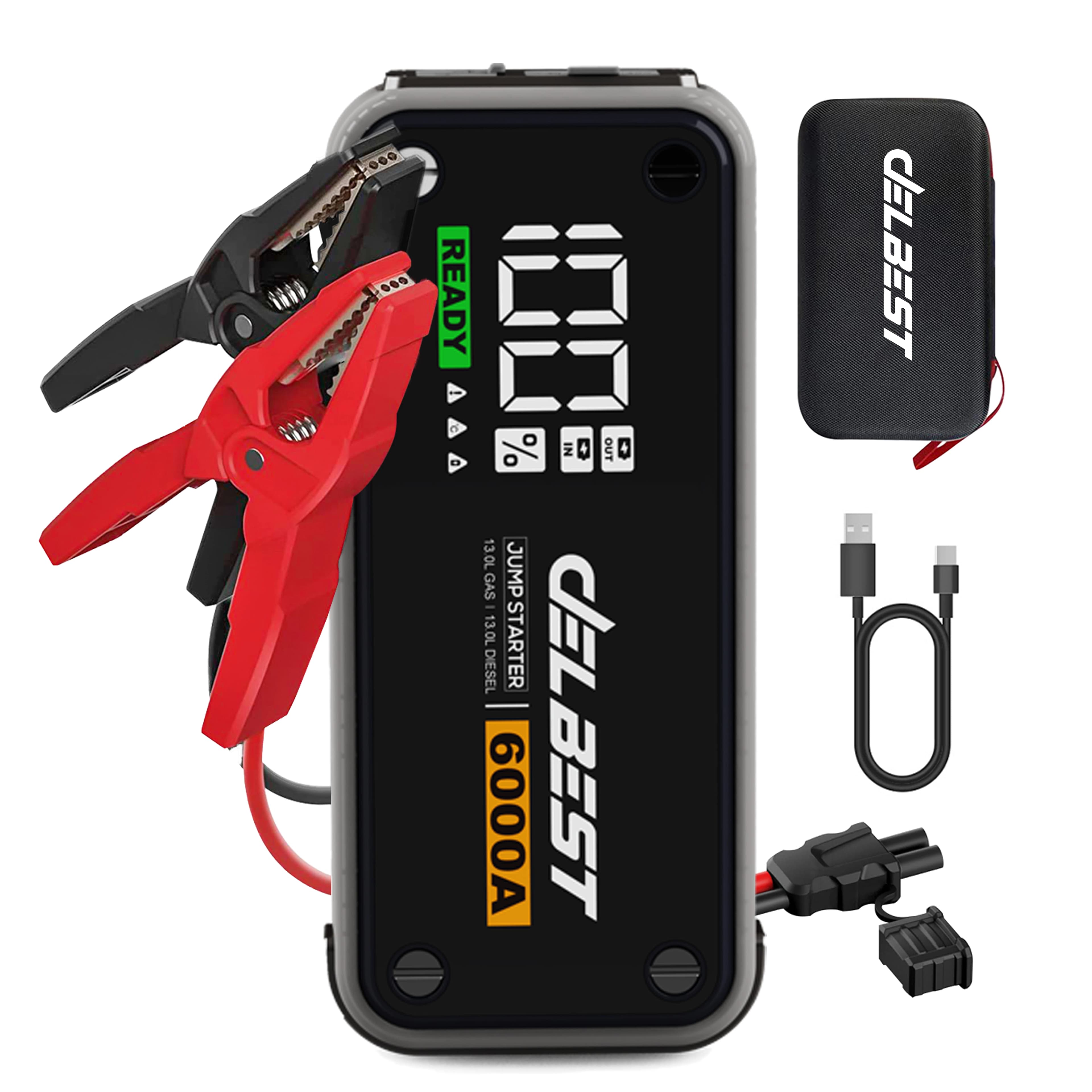 Avviatore di Emergenza Ultimate 6000A per Veicoli di Grandi Dimensioni, Batteria da 36000mAh + Ricarica Intelligente Multi-Dispositivo