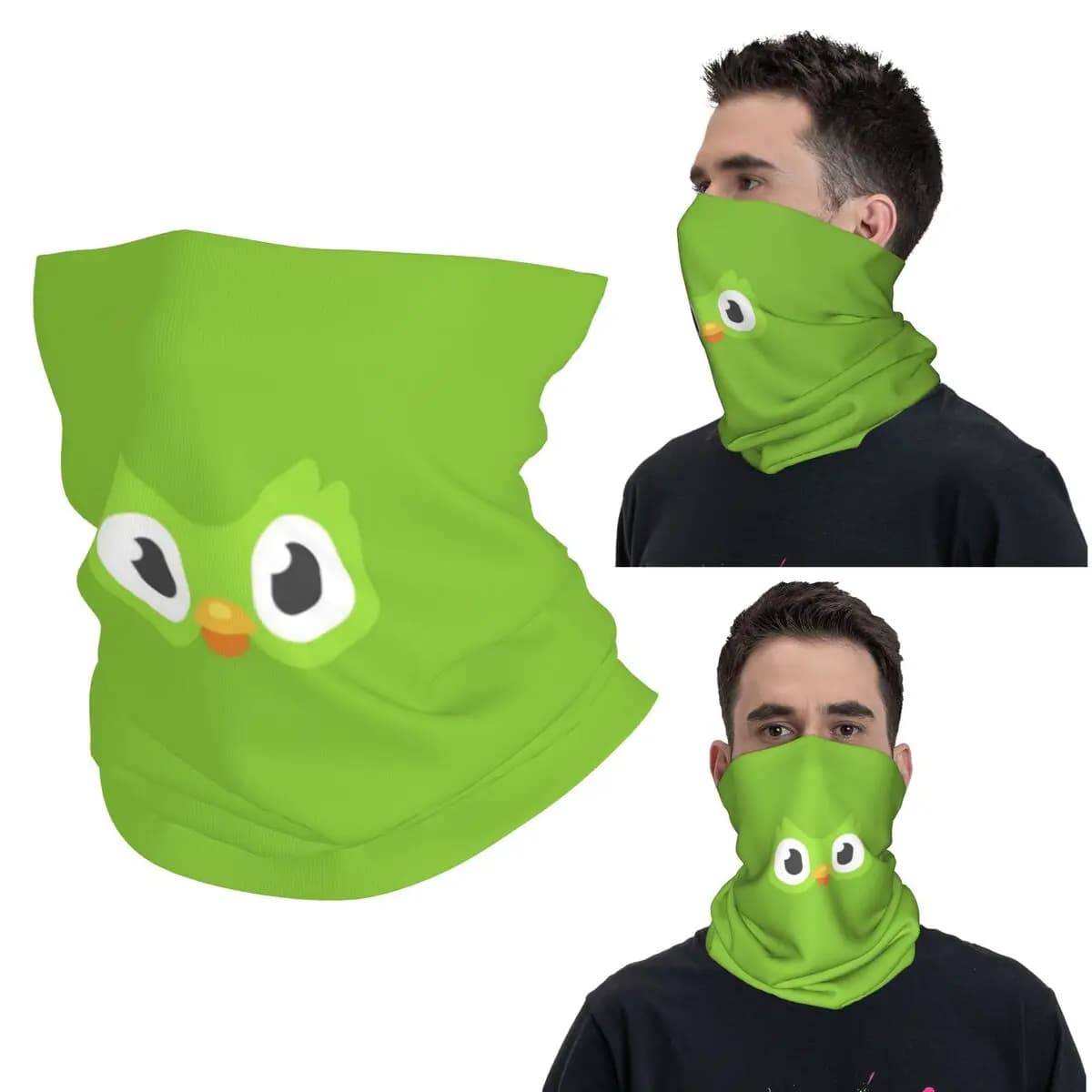 Duolingo Owl Duo 2 Bandana Copricollo Sciarpa avvolgente stampata Maschera calda Escursionismo Pesca per uomo Donna Adulto Traspirante