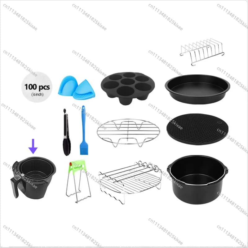For 8-Inch Air Fryer Accessories Set 8-inch 12-piece Baking Basket Pizza Plate Stainless Steel Shelf