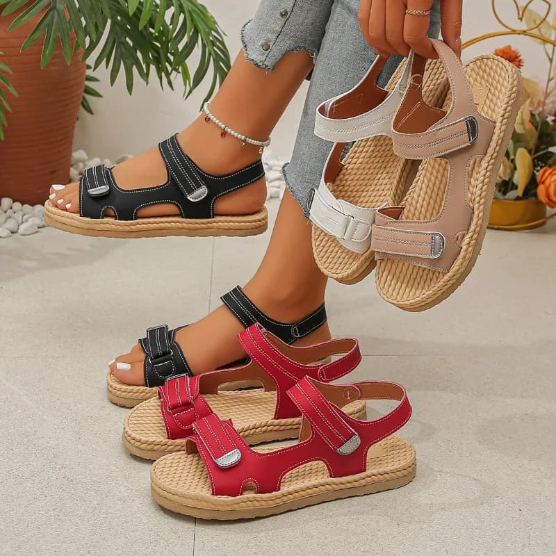2026 Women's Comfortable Fashion Breathable Casual Velcro Low Heel Sandals Women Beach Fish Mouth Open Toe Hollow Out Sandals