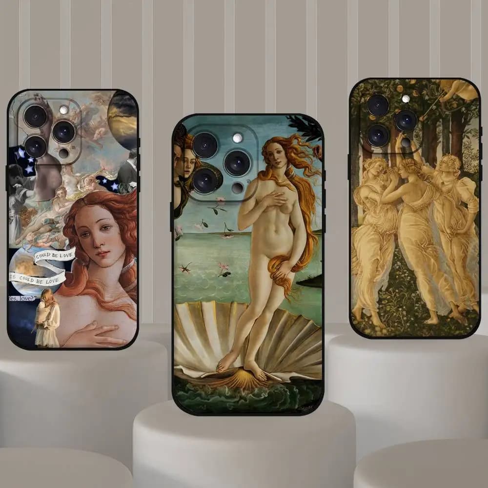 Cover in Silicone con Stampa Artistica La Nascita di Venere per iPhone 17 Pro 15 13 14 16 11 12 Pro Max 7 8 Plus XR XS X SE