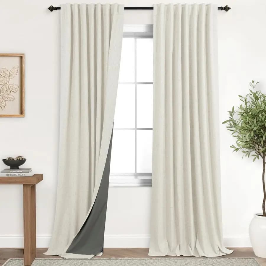 100% Black Dark Curtains, Length 244 cm, Set of 2 Panels, Floor Curtains for Living Room, Rustic Ceramic Effect