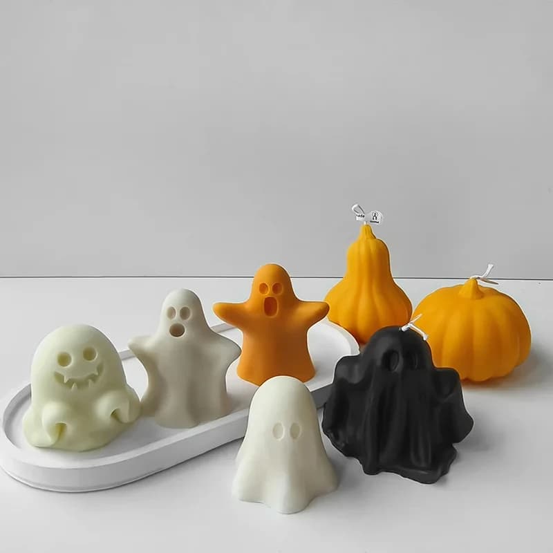 Halloween Ghost Decoration Candle Molds DIY Halloween Party Fun Scented Candles Silicone Molds Ghost Cloak Doll and Pumpkin
