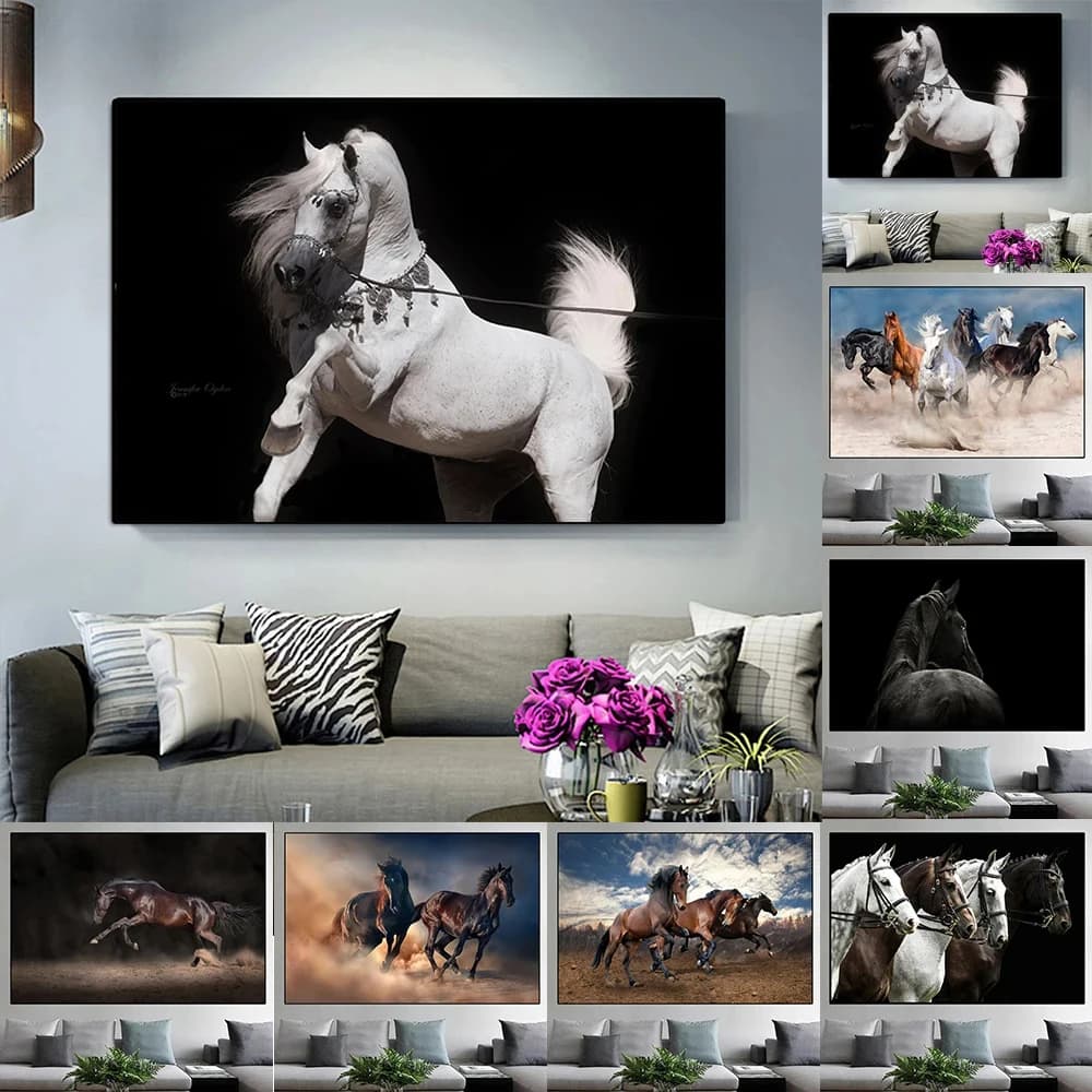 Beautiful painting on canvas with Arab horse, posters and prints of horses, animal image, decoration for living room, house, frameless