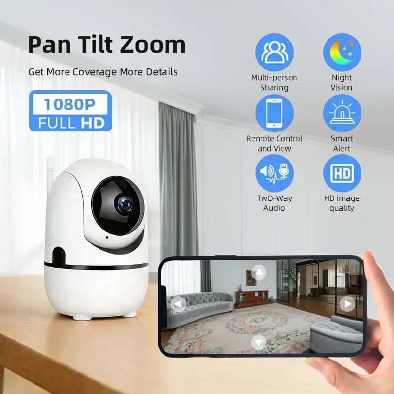 Telecamera WiFi Pan Tilt Zoom Full HD 1080P per Interni | Monitor per Bambini e Animali Domestici con Visione Notturna, Audio Bidirezionale, Allarme Intelligente e Controllo Remoto