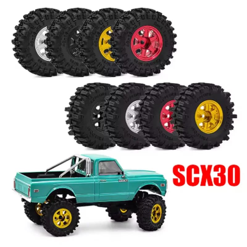 Set di 4 Cerchi da 0,7'' con Pneumatici per Auto RC Crawler 1/30 Axial SCX30 Ford Bronco Jeep Wrangler K10 Ascent-32