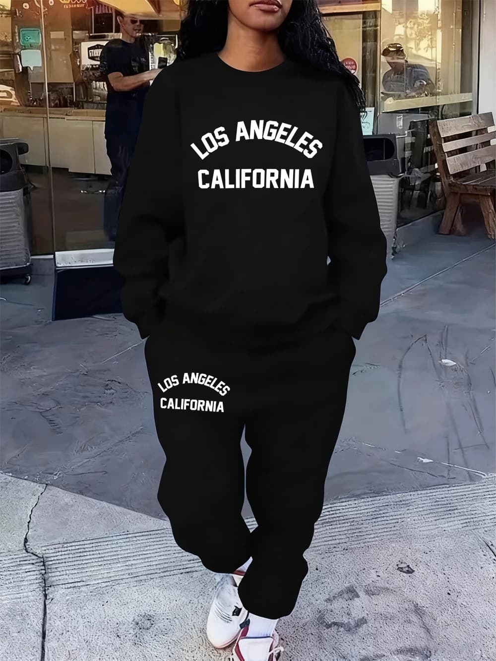 2 pezzi felpe con cappuccio set donna Los Angeles California stampe pantaloni sportivi inverno felpa in pile allentata abiti da jogging vestiti tascabili