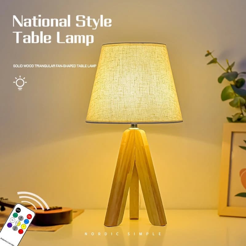 Lampada da scrivania con telecomando senza fili Lampada da tavolo floreale pieghettata nordica Lampada da comodino per camera da letto retrò Decorazione da studio per salotto a LED in legno massello