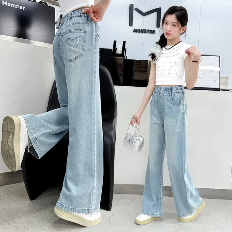 UNITIM Jeans Primaverili per Ragazze Junior con Tasche, Pantaloni in Denim per Bambine, Vita Elastica Comoda, 4-14 Anni, Pantaloni per Bambine, Pantaloni per Neonati