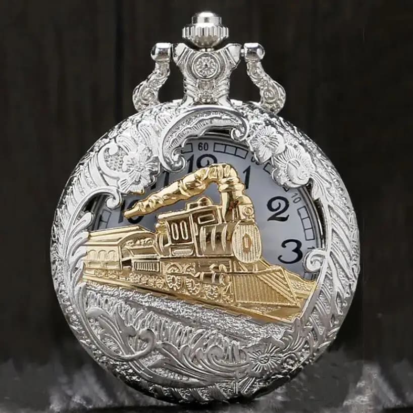 Steampunk vacuum pocket watch carved with vintage men's and women's silver train, with charming necklace, stylish watch, Relojes gifts