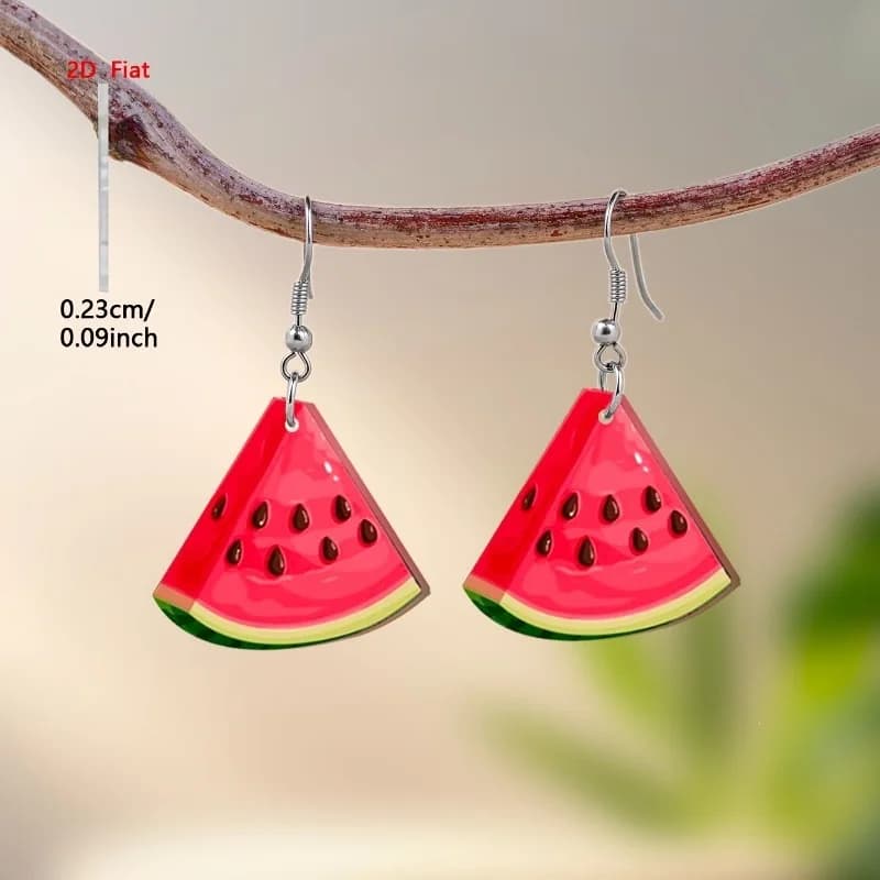 New watermelon earrings 2d flat acrylic creative versatile hot summer small fresh watermelon slice earrings