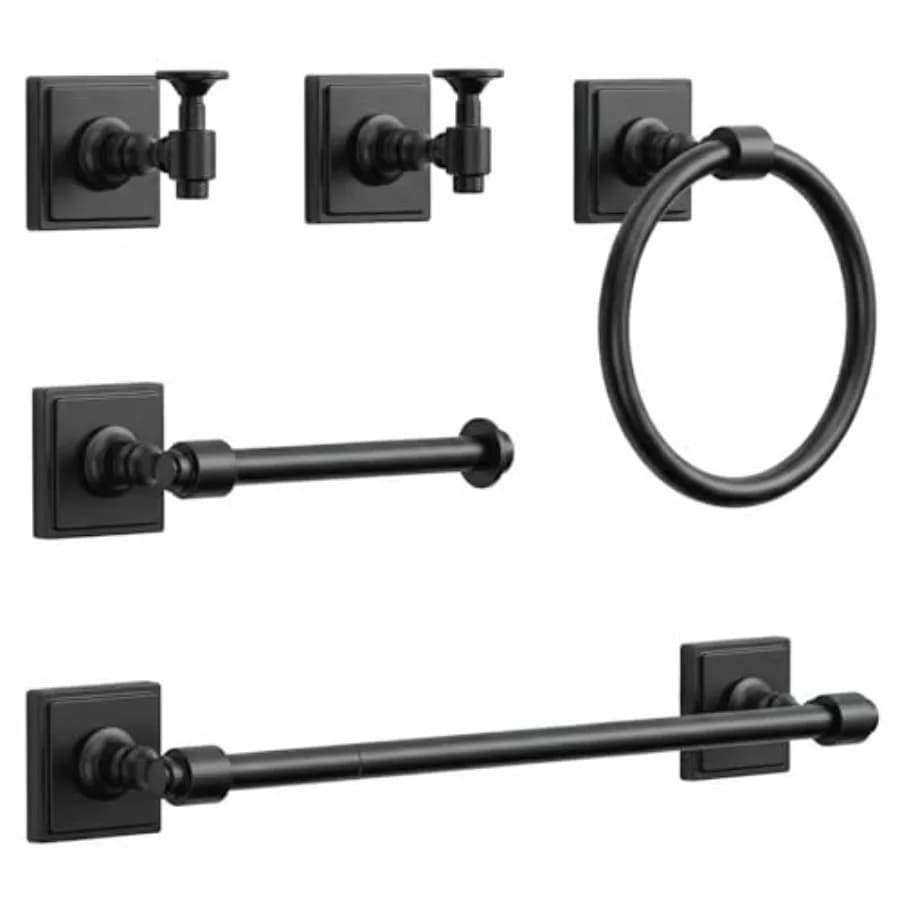 Set di Accessori per Bagno in Acciaio Inox SUS304 Nero Opaco, 5 Pezzi, Portasciugamani da 24 Pollici