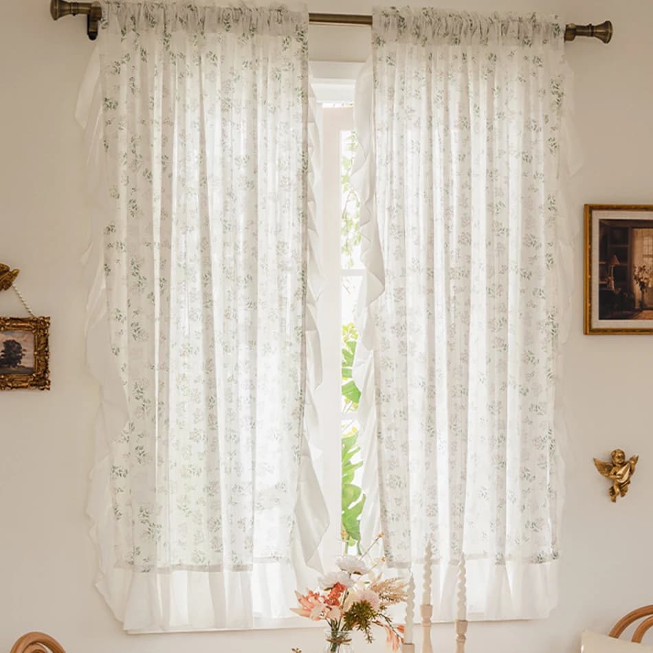Korean Rufffle Daisy Curtains Road Pocket Shade Curtain Floral for Kitchen Bedroom Living Room Bay Window Cabinet Curtain