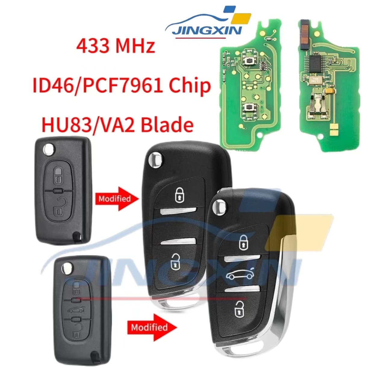 Jingxin 2/3 Pulsanti Modificato Flip Chiave Dell'automobile per Peugeot Partner 307 308 407 408 3008 ASK/FSK 433 MHz PCF7961 HU83/VA2 CE0536 A Distanza