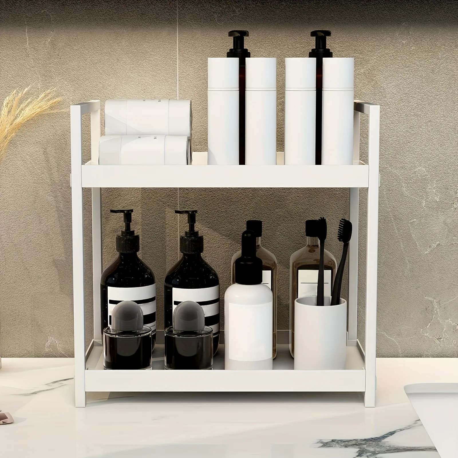 Organizzatore Integrato per Trucchi e Cosmetici a Doppio Strato, Scaffale Portaoggetti da Bagno per Casa e Ufficio