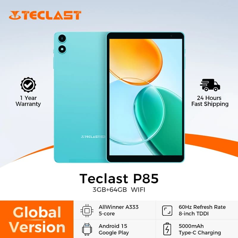 Teclast P85 Android 15 Tablet 8 pollici IPS 3 + 6 GB RAM 64 GB ROM A333 5-core Widevine L1 Wi-fi 6 Tipo-C 5000 mAh Tablet PC Corpo in metallo