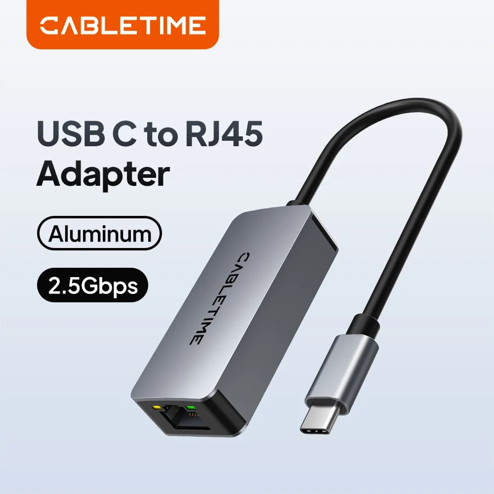 Adattatore Ethernet USB C CABLETIME 2.5G 2500Mbps USB3.1 RJ45 Scheda di Rete LAN per Laptop PC MacBook Mac Adattatore Internet USB C HUB