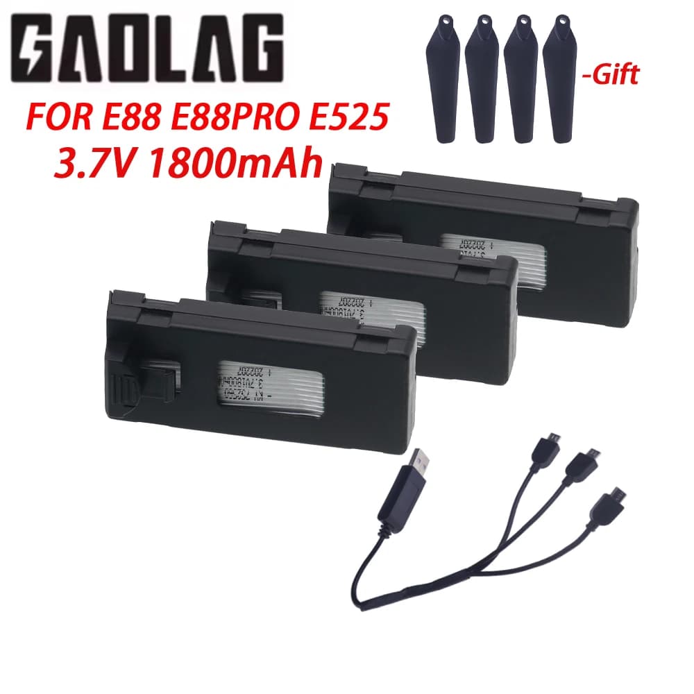 Batteria ricaricabile agli ioni di litio da 3,7 V 1800 mAh per quadricottero drone RC E88 E88PRO