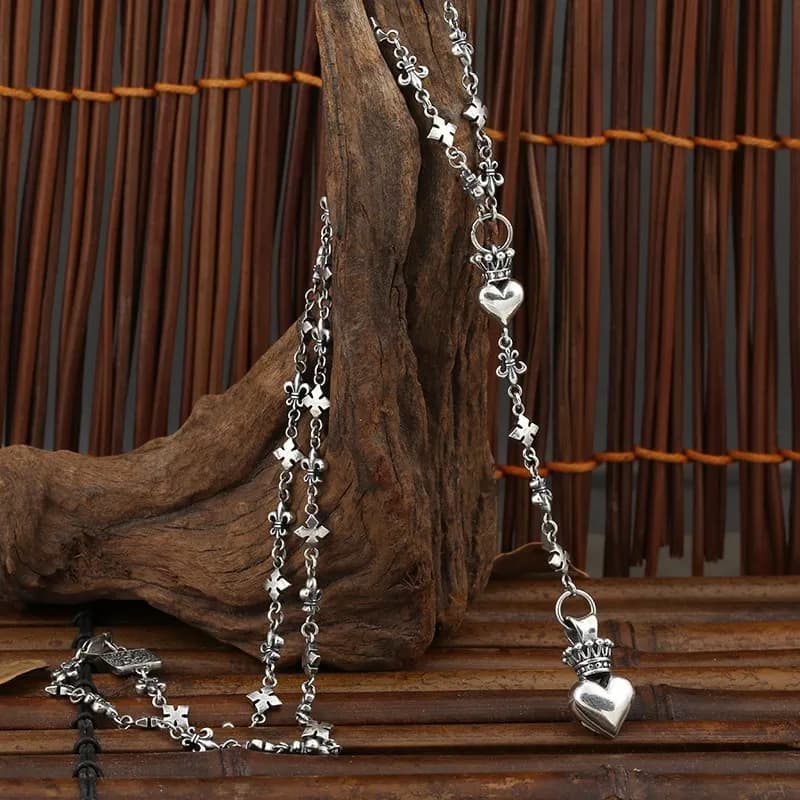 S925 Sterling Silver Personalized Trendy Jewelry Thai Silver Crown Love Boat Anchor Letter Versatile Hanging Chain Men's and Wom