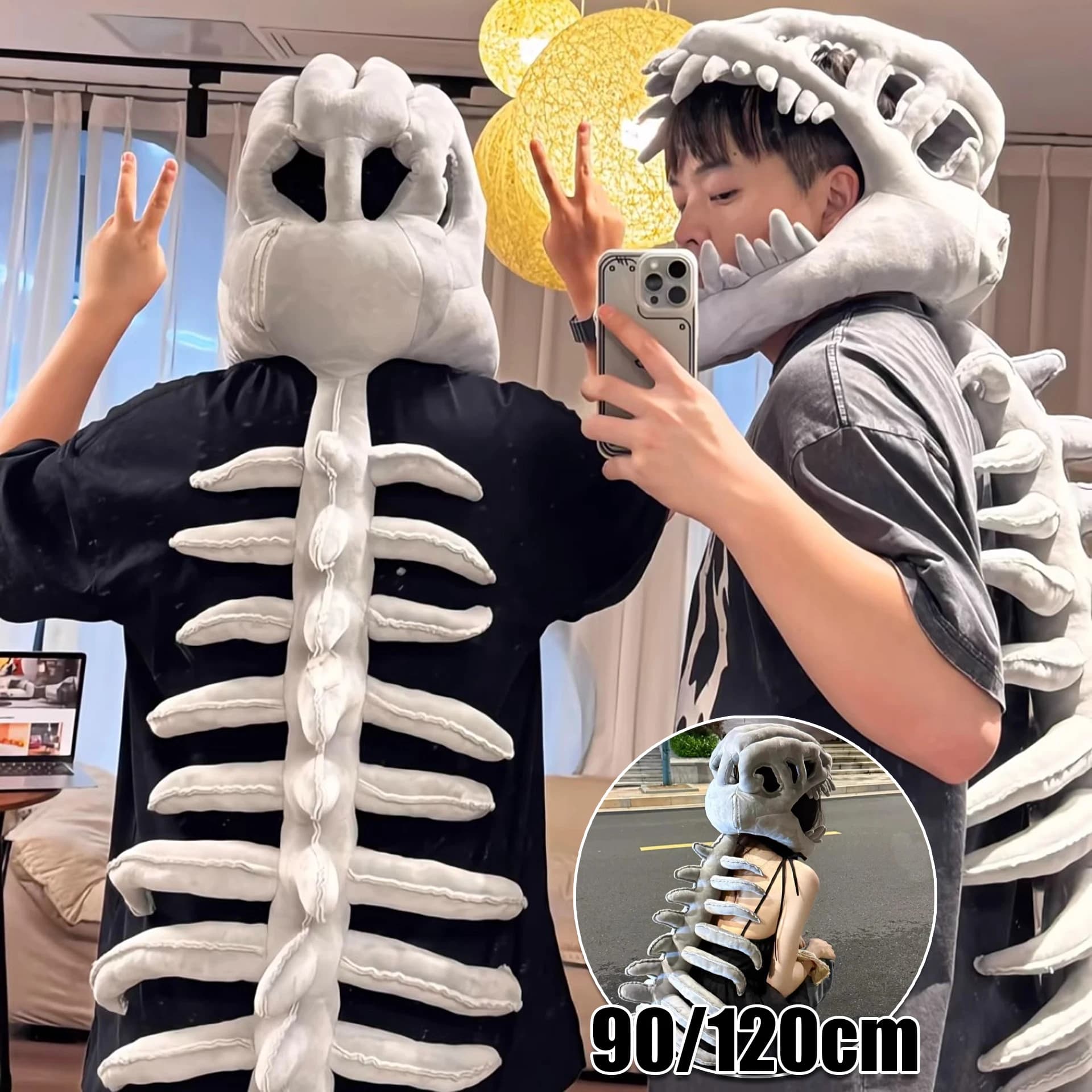 Costume da Dinosauro Cinese con Cappuccio in Peluche, Maschera e Giocattolo per Cosplay e Feste per Bambini e Adulti