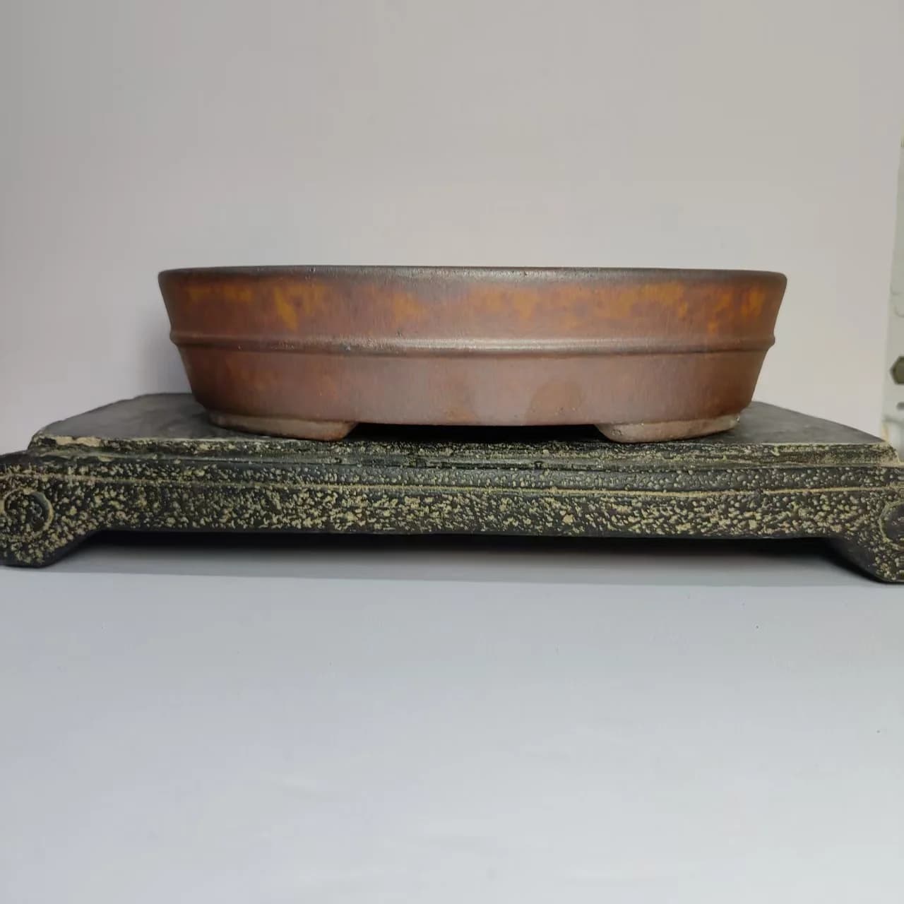 Yixing unglazed bonsai vase with hot sale oval wood with line design