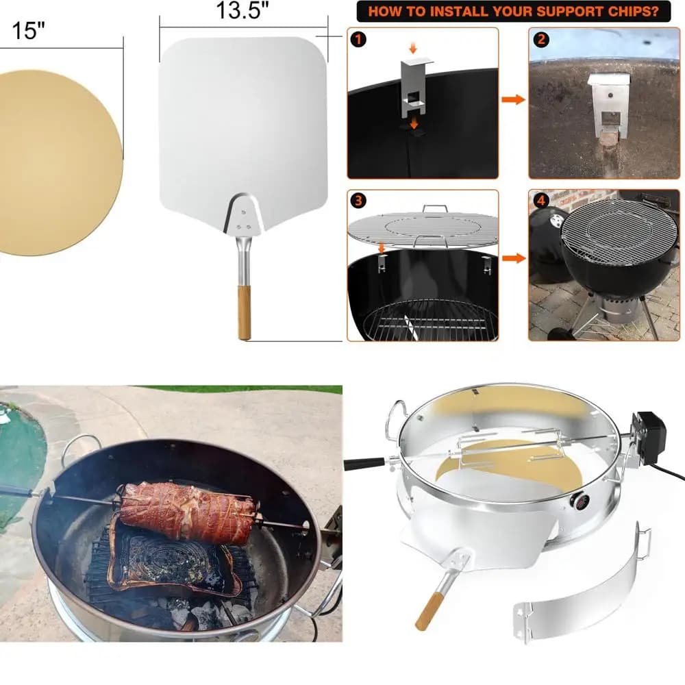 Kit girarrosto e pizza per barbecue Weber 22 bollitore - Include pietra e buccia per pizza