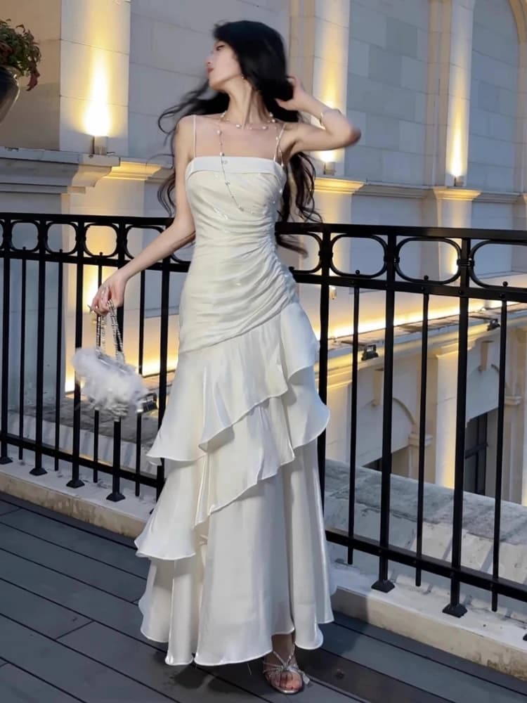 Women's stylish French spaghetti strap new women's long dresses slim chic dance party fashion dress a piece clothing spring summer
