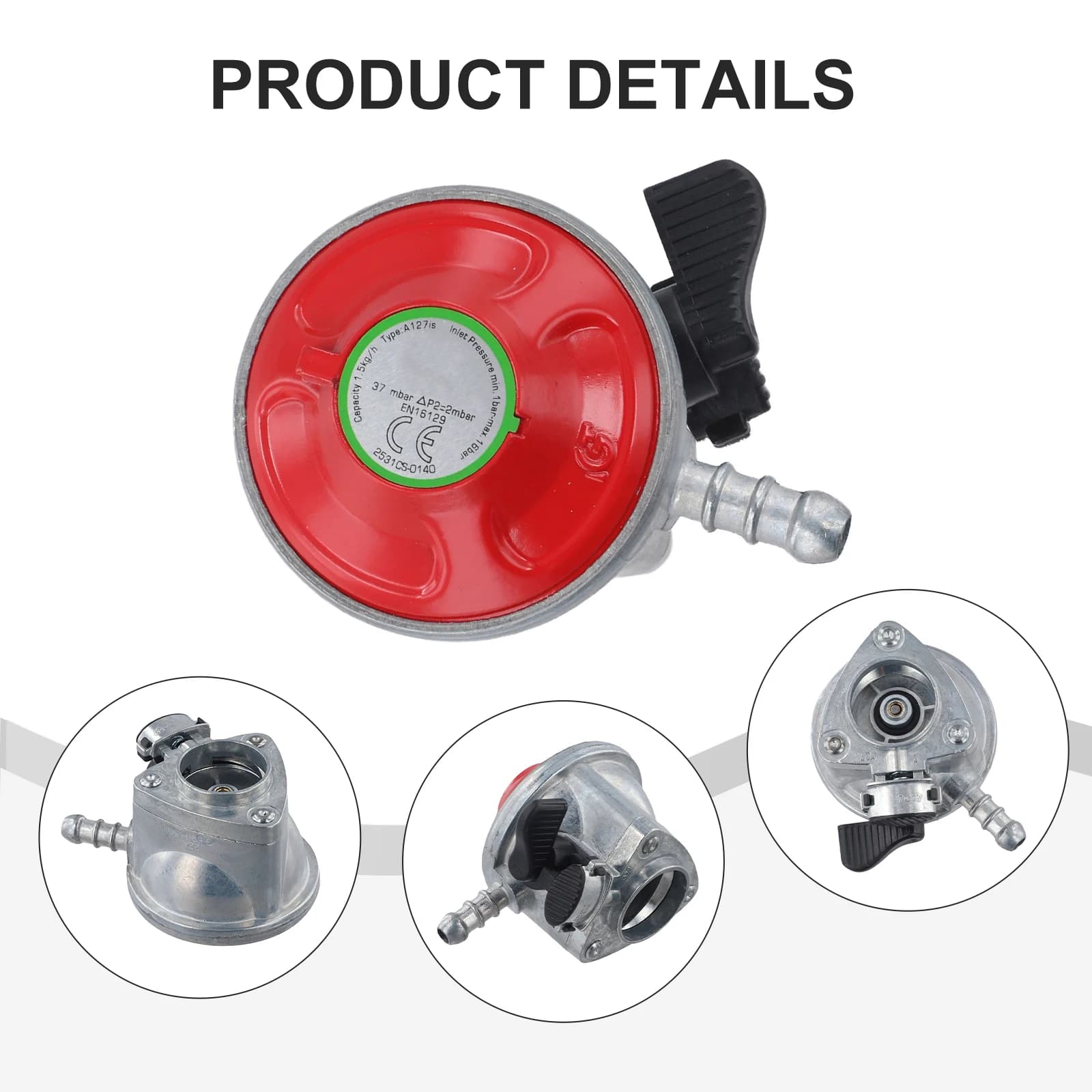 Camping Stove Regulator 37mbar Regulator Camping BBQ 1.5 Kg h Flow Rate Clip-On Design Pressure Setting 37mbar